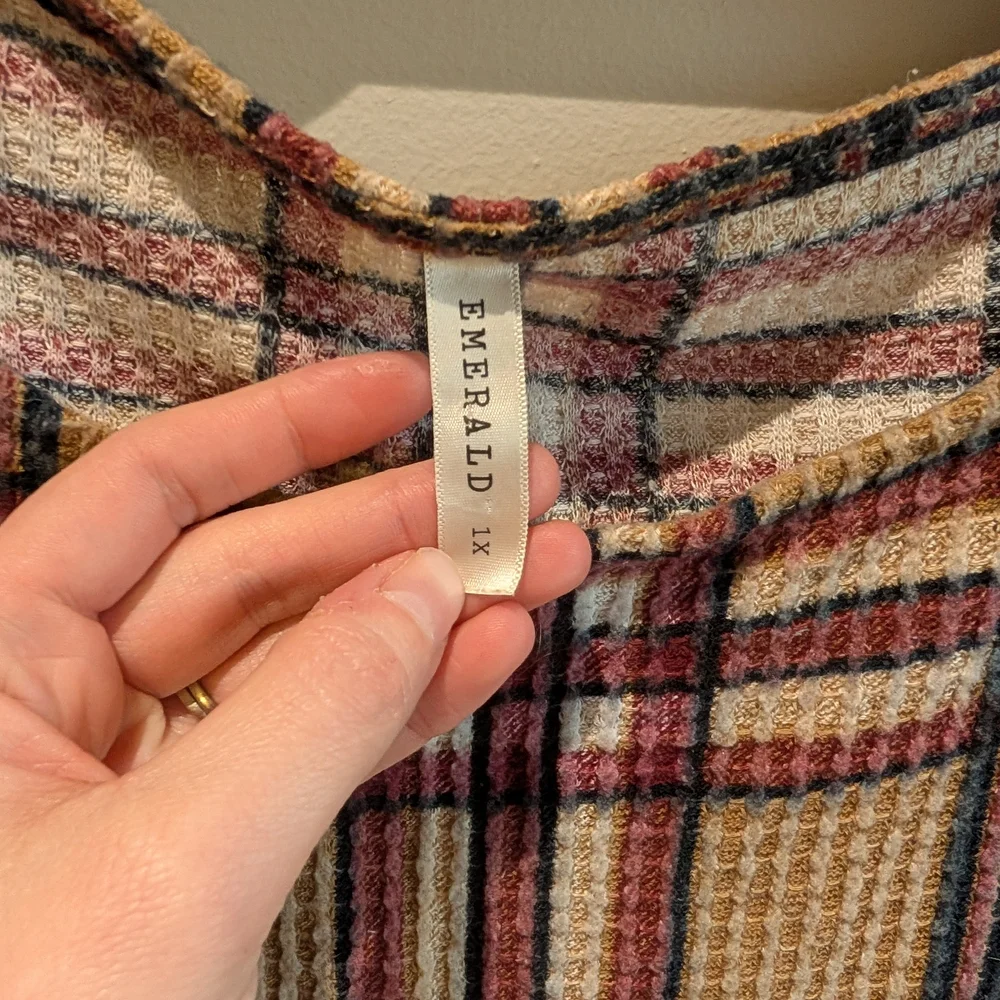 Emerald Plaid Waffle Knit Tunic Dress Size Extra Large - Picture 4 of 7